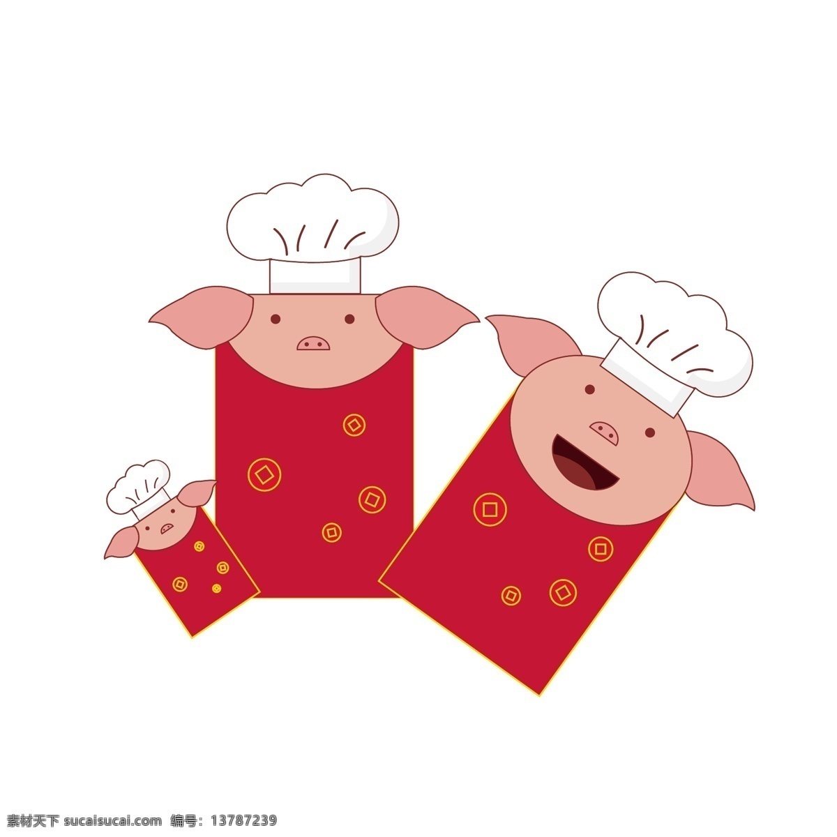 红包 卡通 厨师 小 猪 矢量 元素 小猪 猪年 压岁钱 喜庆 新年