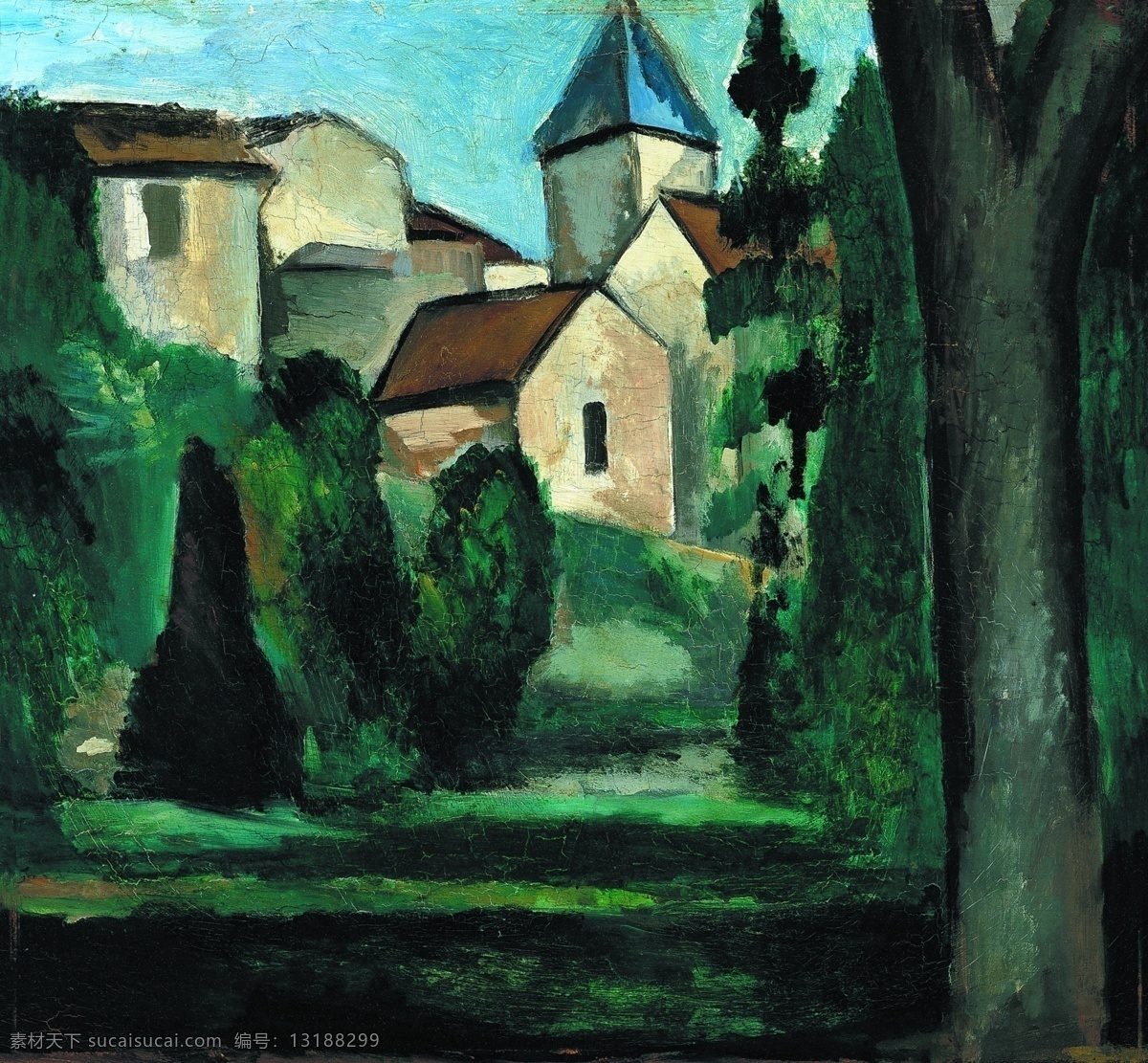 1909 风景 建筑 田园 植物 水景 印象 画派 写实主义 油画 装饰画 chatou church the derain andre 装饰素材