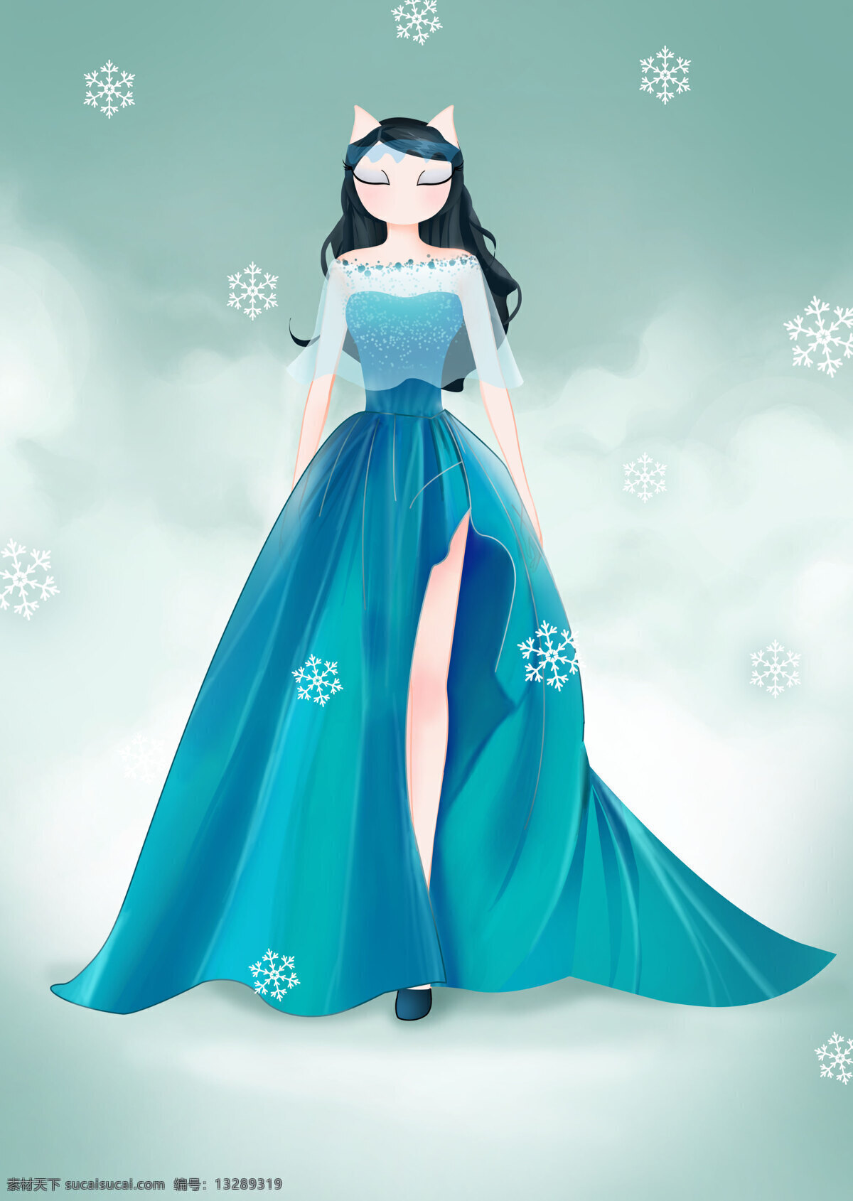 猫 年华 原创 女郎 天使 女王 系列 蓝色 雪晶 猫样年华 猫女郎 品牌 插画 青色 天蓝色