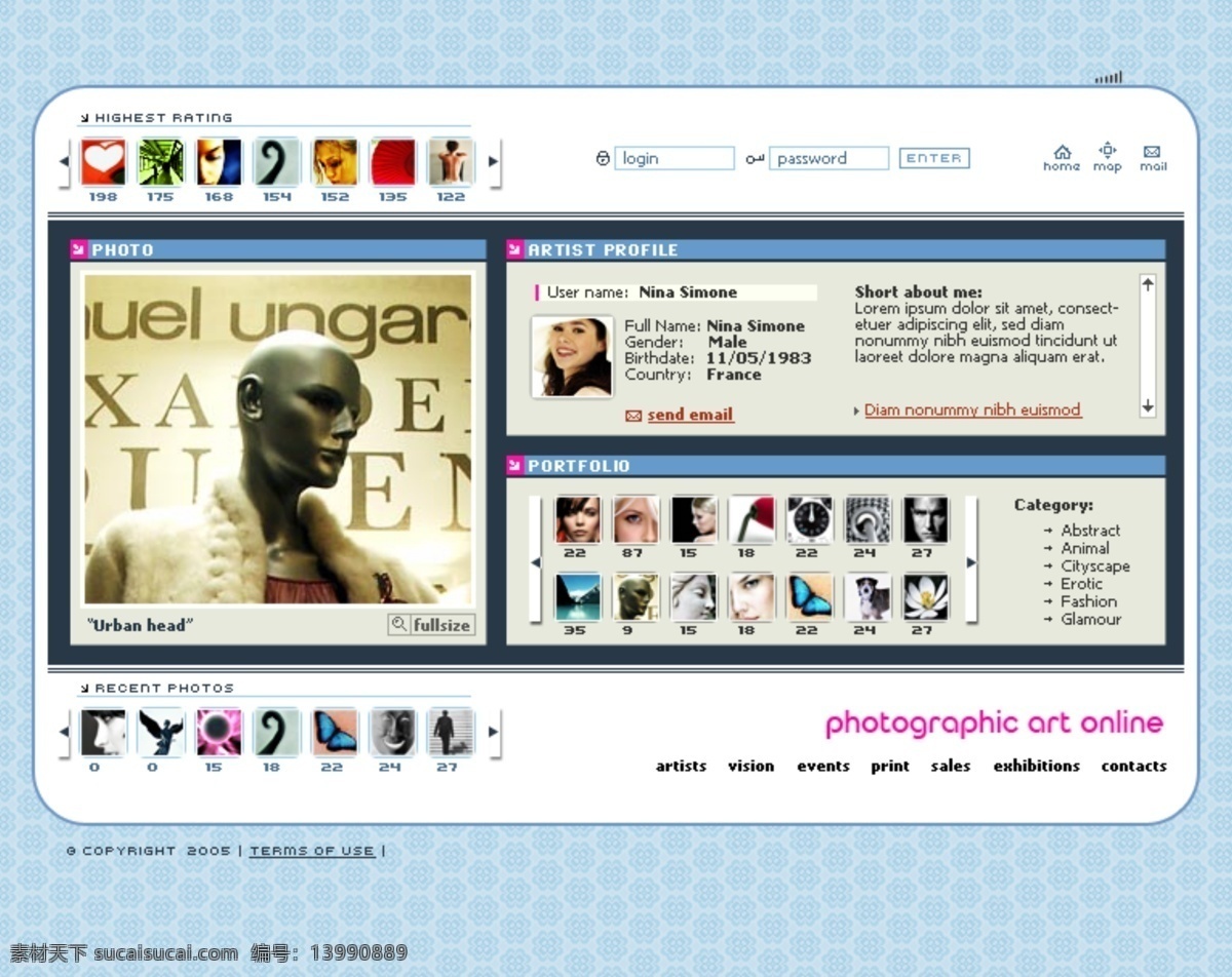 摄影艺术 展示 网页模板 分层 艺术 摄影展示 三栏网站 摄影网页 网页素材