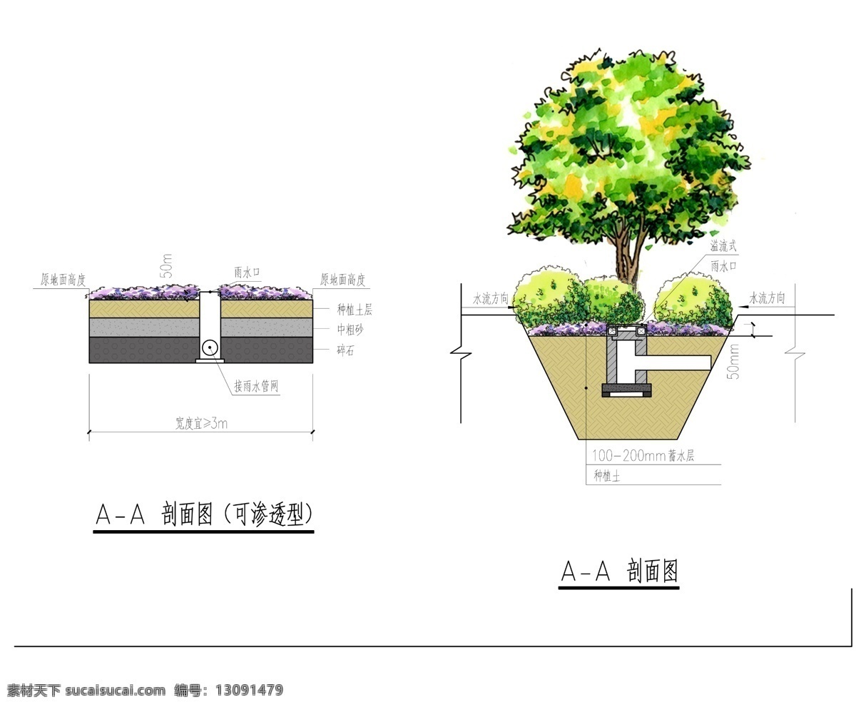 花池剖面 花坛 花池 雨水花园 景观剖面 海绵城市 景观设计 环境设计