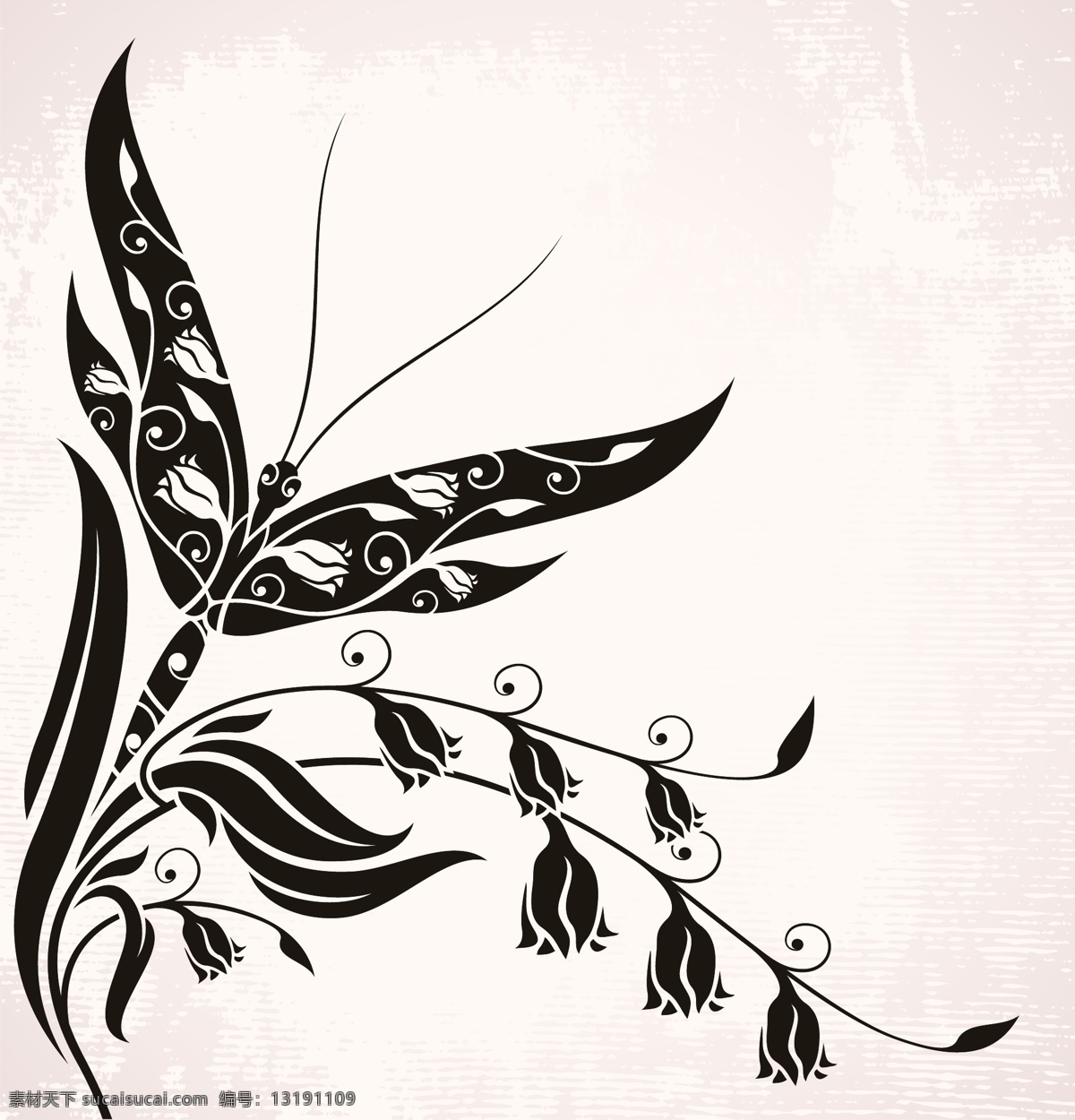 蝴蝶 黑白 花纹 矢量图 花边 矢量素材 矢量图库 花纹花边