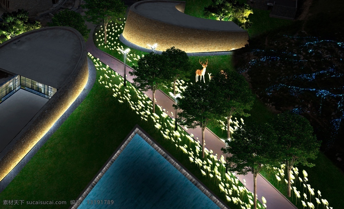 景观 夜景 亮化 照明 植物 建筑 动物 效果图 亮化设计 led亮化 psd分层 元素