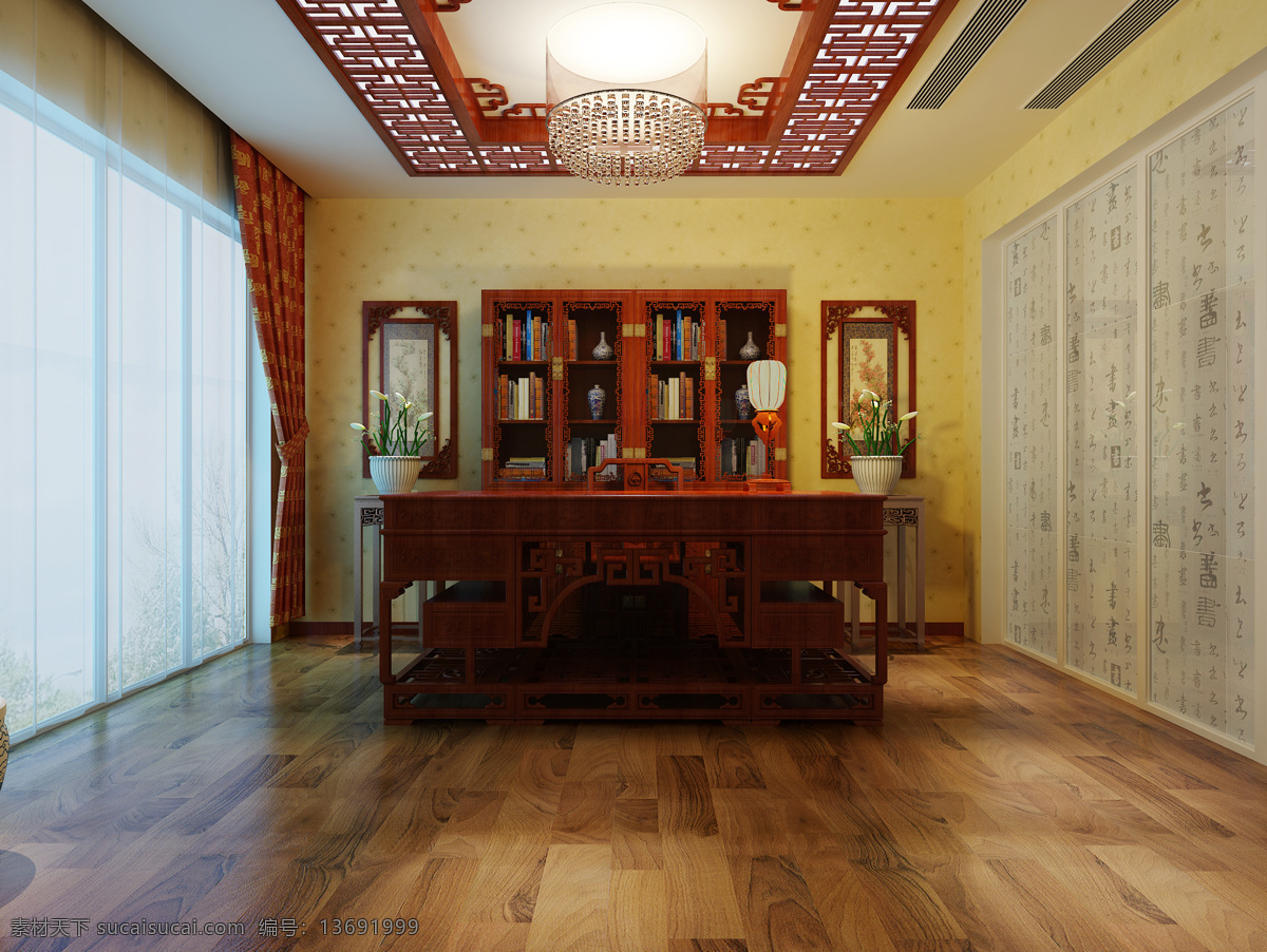 中式 客厅 场景 图 效果图 中式客厅 家居装饰素材 室内设计