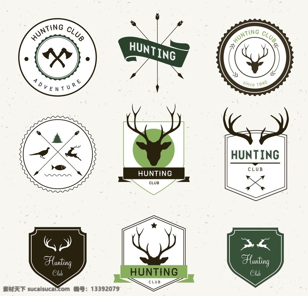 狩猎标签 狩猎 打猎 弓箭 剪影 野生动物 鹿 鹿角 图标 标志 标签 logo 小图标 标识标志图标 矢量