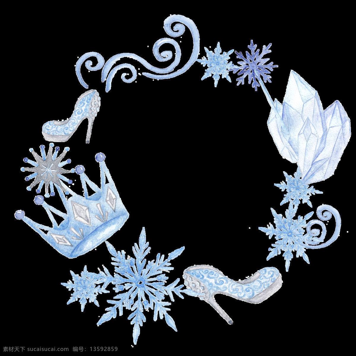 蓝色 冰雪 奇缘 手绘 卡通 雪 透明 皇冠 雪花 透明素材 免扣素材 装饰图案