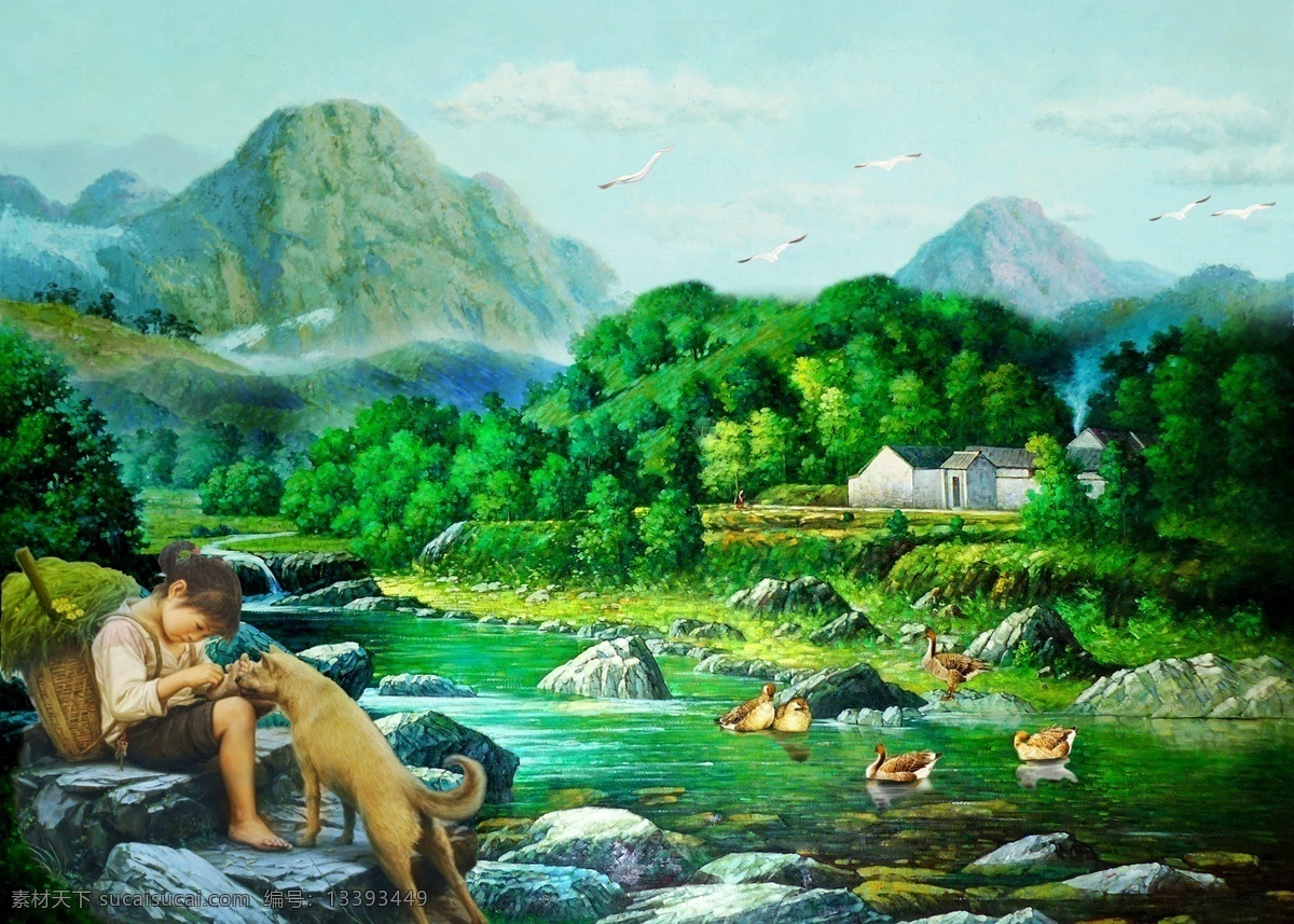 分层 碧水 朝霞 大山 大雁 房子 风景 风景画 油画风景 山村 油画 模板下载 山村油画 山村风景 山水画 山水油画 油画山水 风景油画 油画人物 童年 少女 女孩 竹篓 狗 小瀑布 河流 流水 茅屋 石头 树 树林 仙鹤 鸭子 鲜花 田园 绿草 远山 世外桃园 乡村风光 人间仙境 方 画 源文件 家居装饰素材