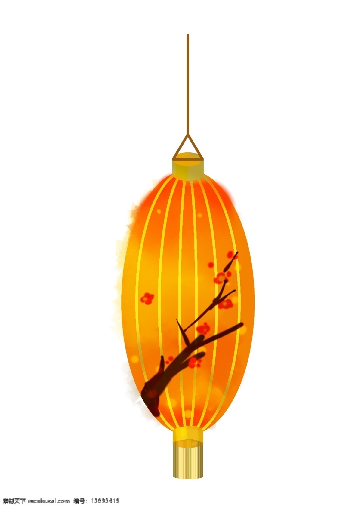 黄色 灯笼 手绘 插画 黄色的灯笼 手绘灯笼 灯笼挂饰 红色的小花 漂亮的灯笼 可爱的灯笼 褐色 树枝 装饰