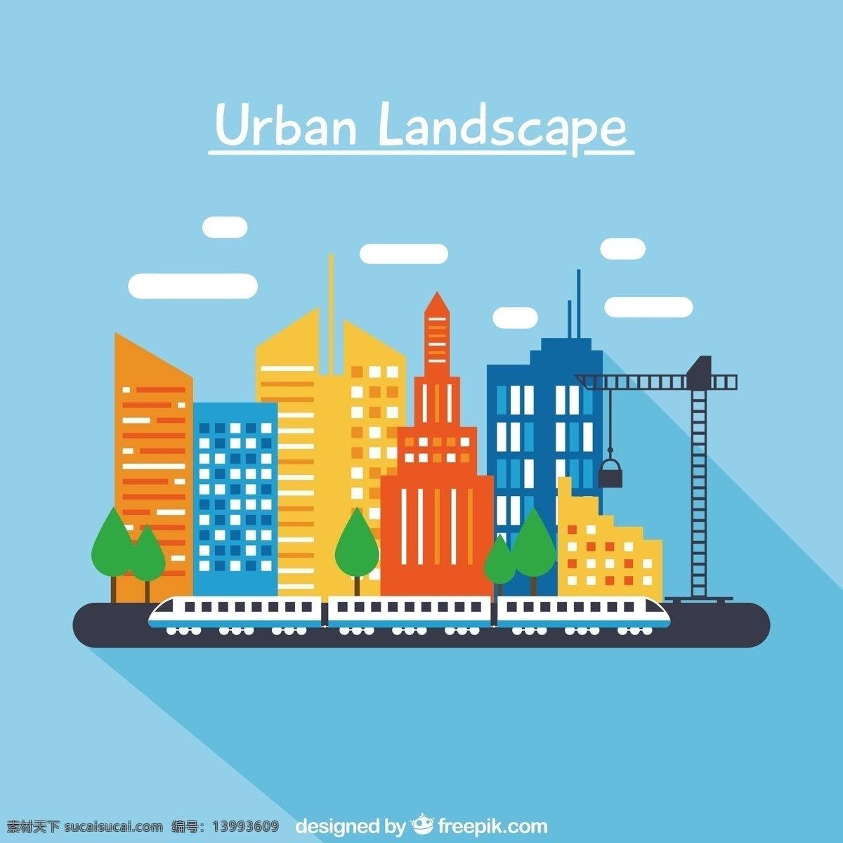 彩色城市风景 彩色 城市 风景 城市建设 高楼大厦 白云 高铁 列车 别墅 房屋 房子 屋子 住房 住宅 建筑 楼房 插画 背景 海报 画册 矢量建筑 环境设计 建筑设计
