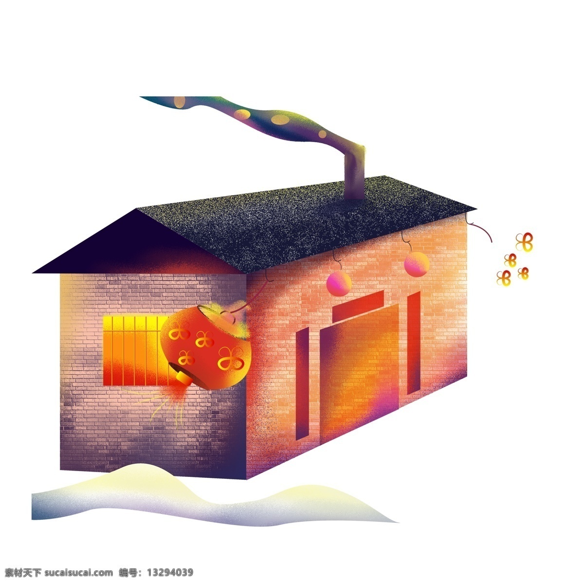 手绘 中国 风 小 房子 商用 元素 卡通 中国风 插画 屋子 烟囱