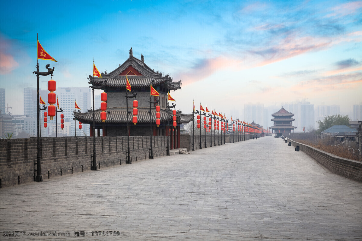 中国古代城墙 城墙 城楼 灯笼 古迹 古代建筑 旅游景点 建筑设计 环境家居 灰色