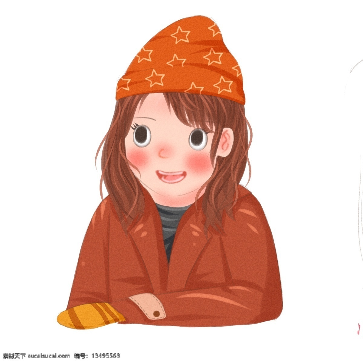 手绘 冬季 甜美 女生 人物 卡通 女孩 插画