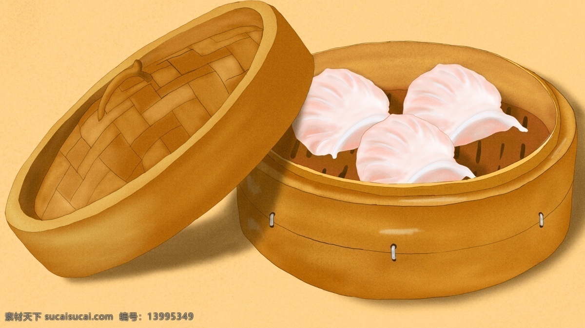 广东 特产 早茶 系列 蒸笼 虾 饺 原创 手绘 插画 叉烧 烧麦 蛋挞 细腻 广东早茶 虾饺皇 虾饺 真实写实