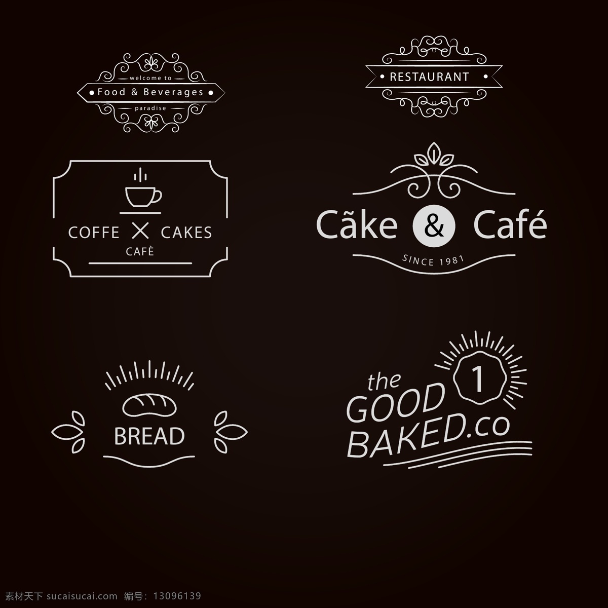 白色 边框 咖啡店 标志 复古 英文 面包 花纹 矢量素材 欧美边框