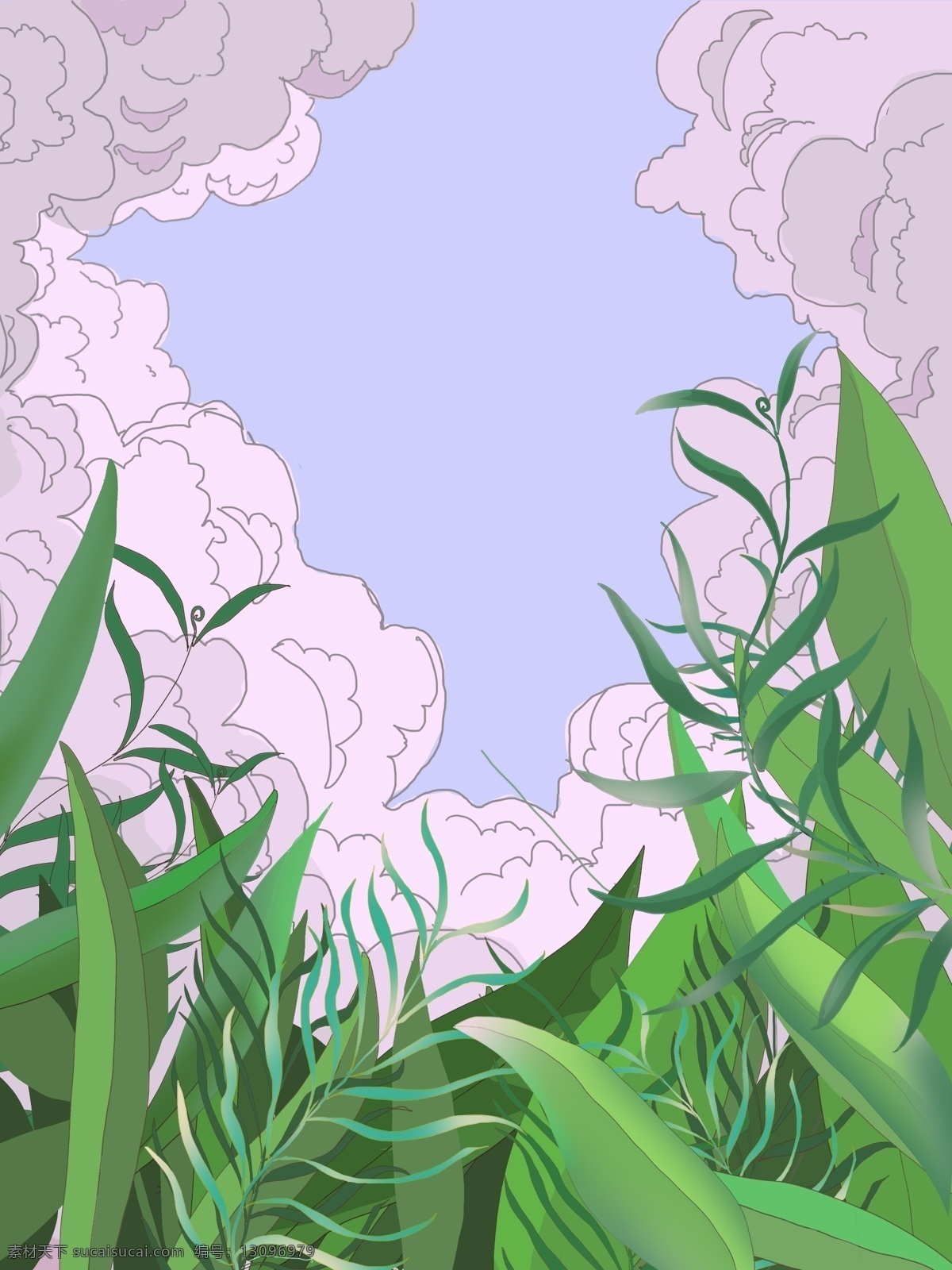 卡通 手绘 绿色植物 风景 插画 背景 绿叶 草地背景 春天背景 广告背景 手绘背景 通用背景 特邀背景