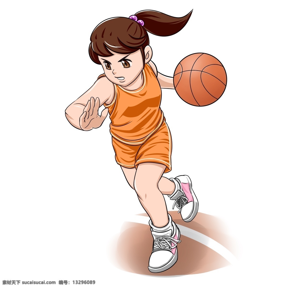 可爱 小学生 运动 卡通 形象 篮球 女孩 运动装 商用