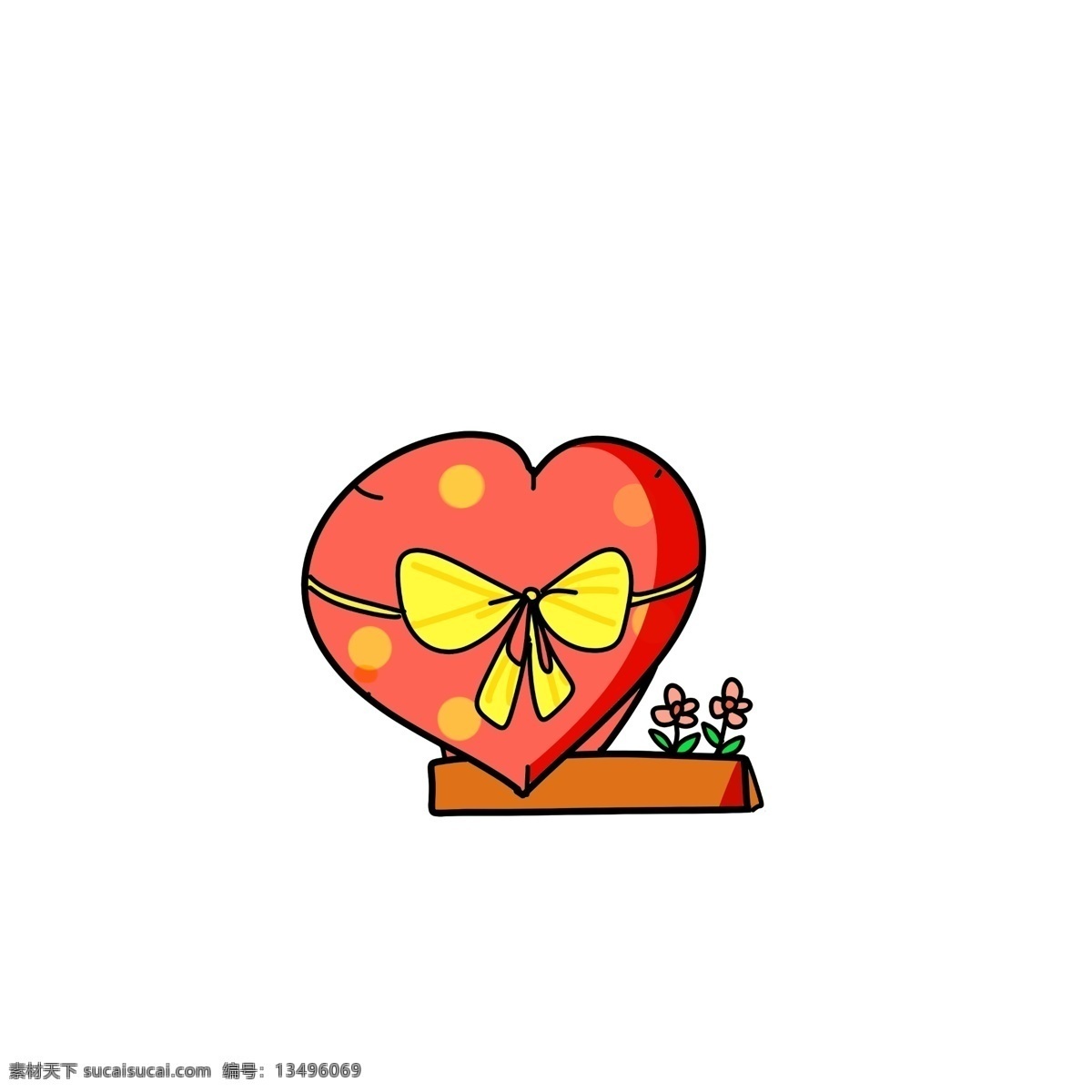 红色 卡通 巧克力 插画 手绘 礼盒 卡通巧克力 手绘巧克力 爱心 黄色蝴蝶结 粉色的花朵