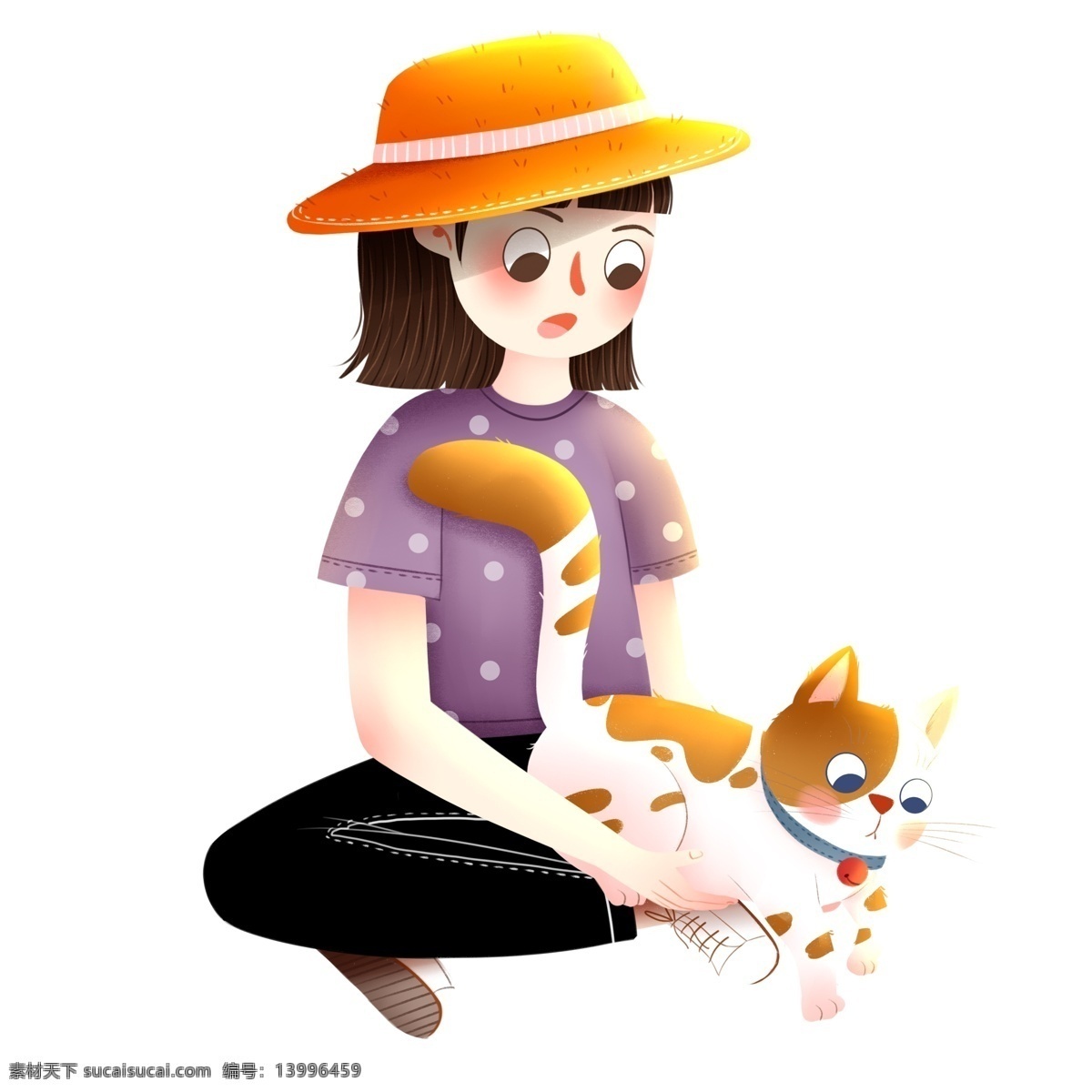 可爱 女孩 小 猫咪 图案 猫猫 小清新 简约 创意 现代 装饰 手绘 绘画 插画 涂鸦