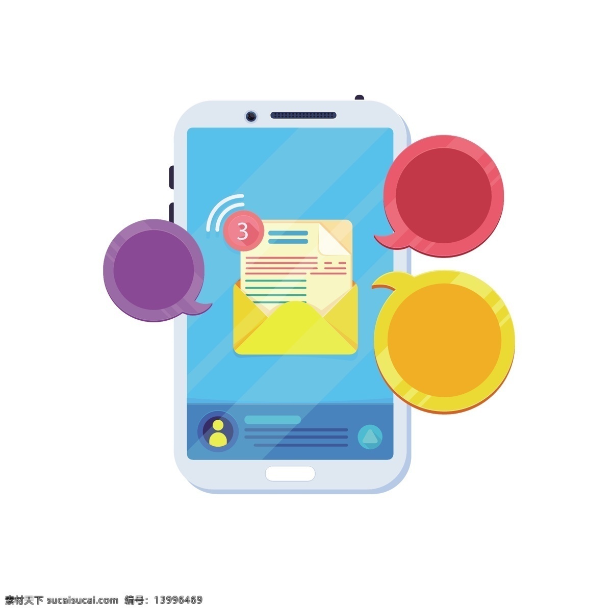 d 收到 消息 对话框 矢量 彩色 彩色对话框 dapp app手机 2.5d手机 卡通手机 2.5d新讯