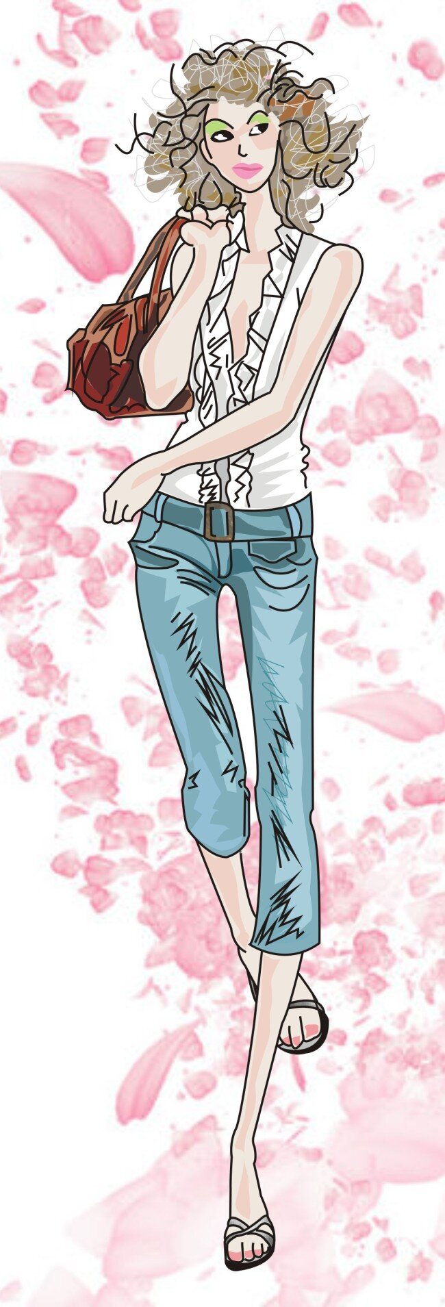 无袖 七分裤 女装 时装 无袖七分裤 矢量女模特 服装设计 服装款式图