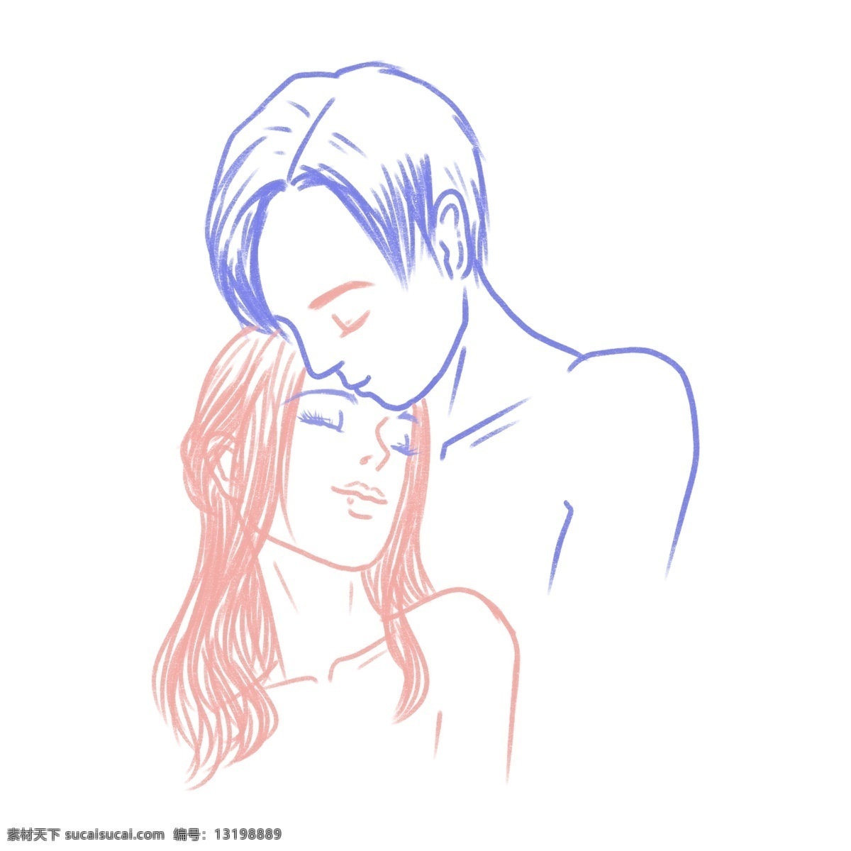 手绘 人物 情人节 情侣 亲密 动作 拥 吻 商用 元素 男女 女生 男生 拥吻 元素图标