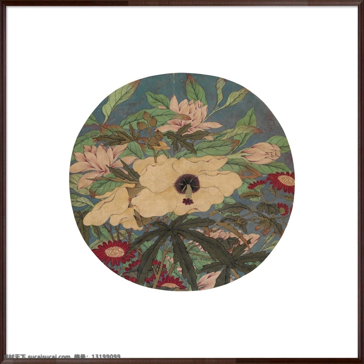 秋花图 镜框画 镜框 中国画 水墨画 工笔画 中式 新中式 中国风 花卉 秋花 传世名画 圆形 扇子 扇子画 分层