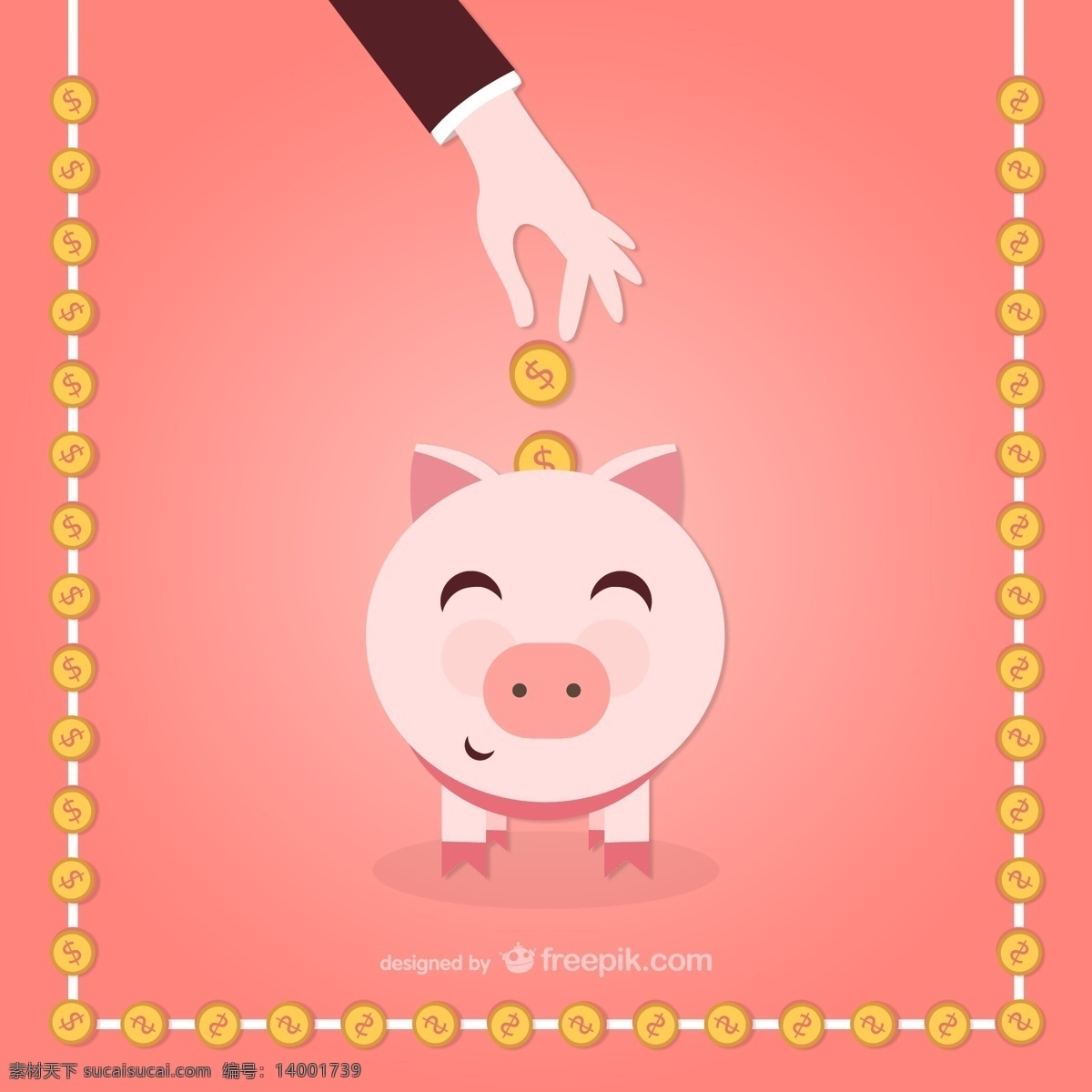 微笑 小 猪 储蓄罐 矢量 存钱罐 金币 矢量图 手臂 日常生活