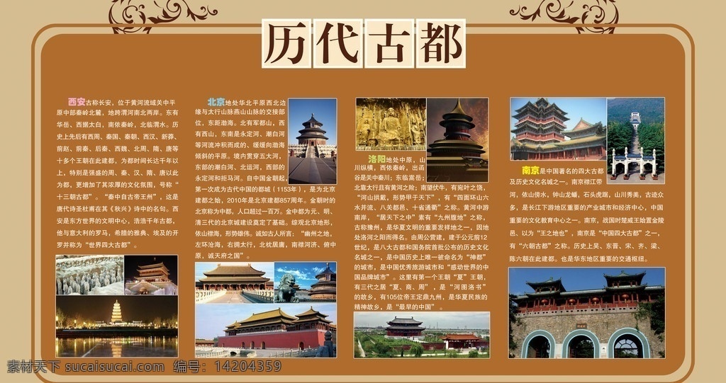 历代古都 四大古都 西安 北京 洛阳 南京 文化展牌 四大 古都 文化 展板 展板模板 广告设计模板 源文件