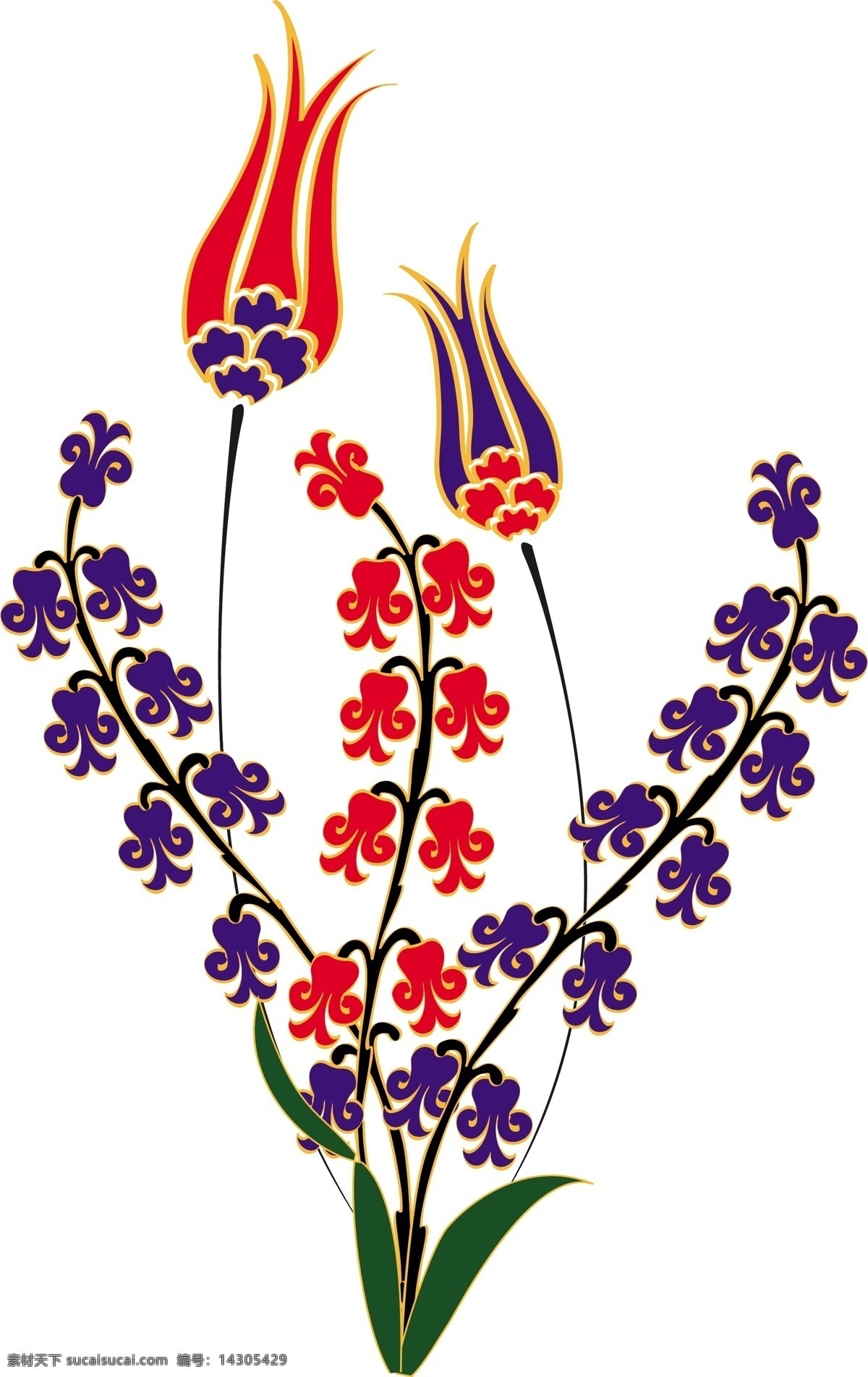 红蓝 小花 插画 花朵 花卉 矢量图 花纹花边