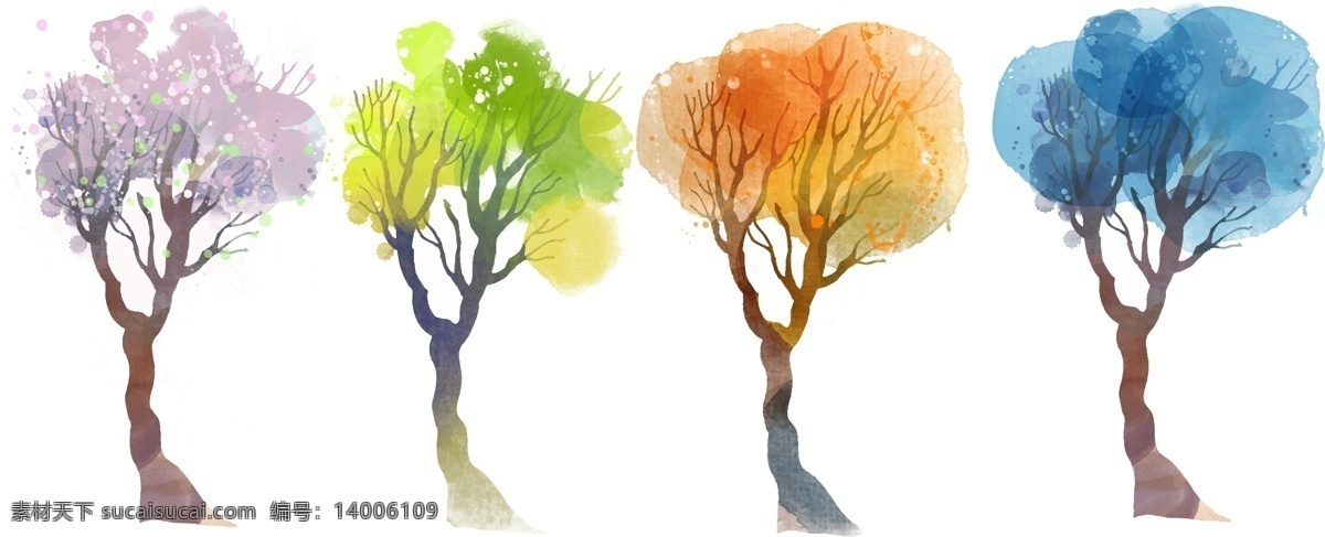 水彩树木 矢量素材 eps格式 水彩 树 四季 矢量图 标识 生物世界 树木树叶