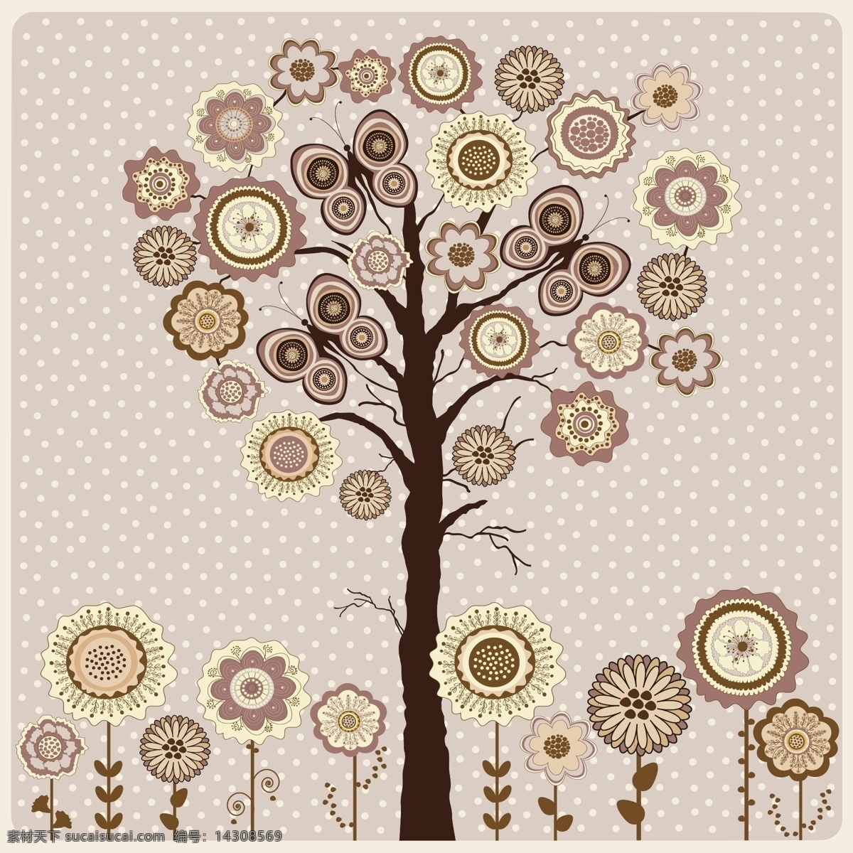 花朵 蝴蝶 树木 花 树 树形 矢量 矢量图 花纹花边