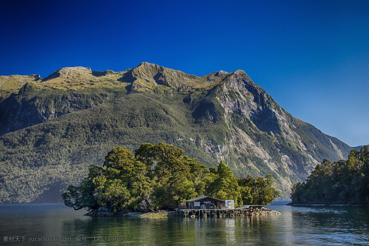 山水风景 新西兰 山水 棚屋 峡湾 木屋 山丘
