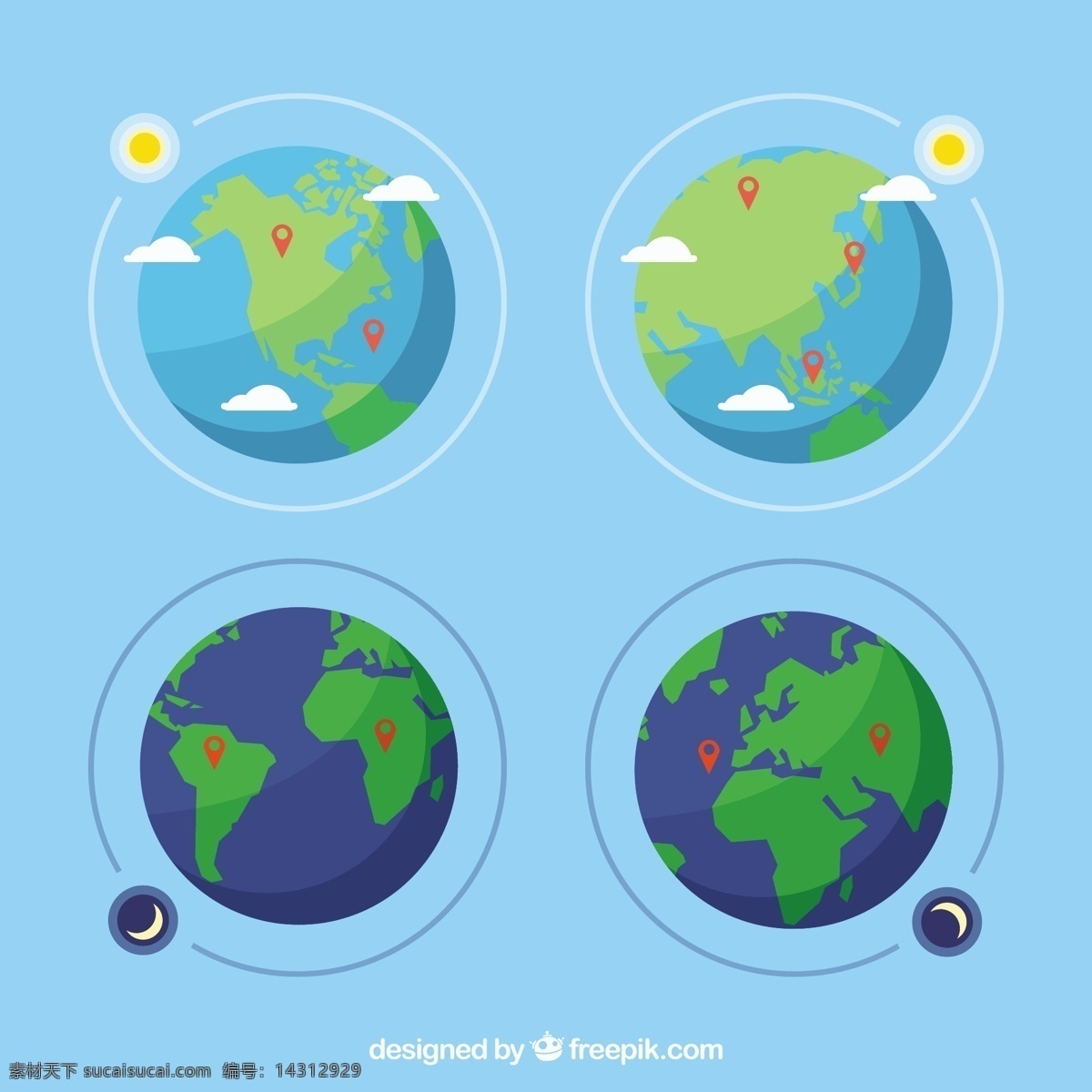 平面 设计图 上 球 销 套 地图 太阳 世界 世界地图 地球 月亮 平 夜 针 行星 平面设计 球体 欧洲 世界地球日 地球日 地球地球仪