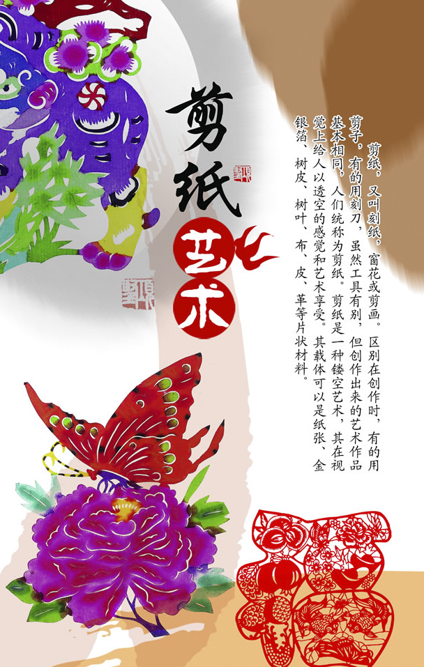 剪纸艺术 宣传 展板 剪纸 艺术 民间 中国 传统 文化 校园 挂画 学校 精美 古典 中国风 白色