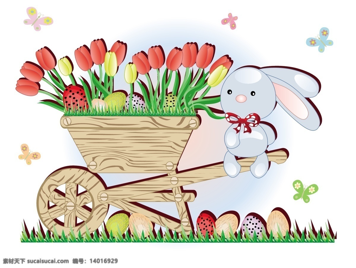 复活系列 复活节 车 鲜花 兔子 鸡蛋 可爱 文化艺术 节日庆祝 白色