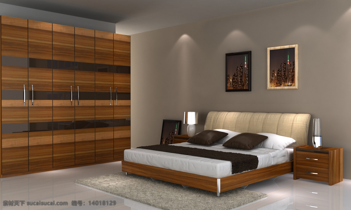板式软包床 板式 床 衣柜 家具 效果图 3d设计