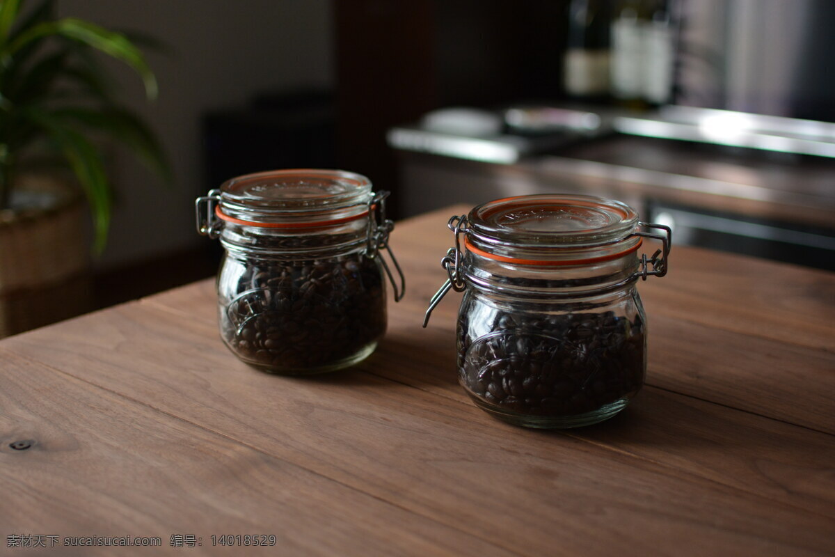 高清 玻璃 灌装 咖啡豆 装 豆子 豆粒 豆类