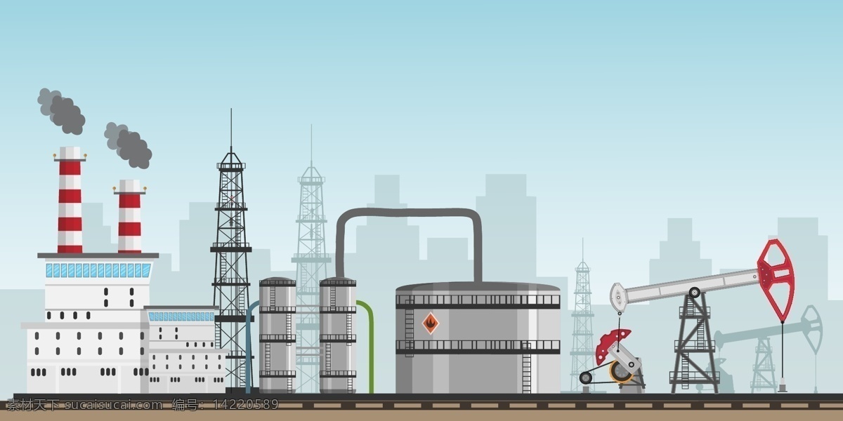 矢量 扁平 石油 工业 插画 开采 探测 勘测 能源 资源 科技 技术 环保 经济 财富 石油背景 工业背景 科技背景