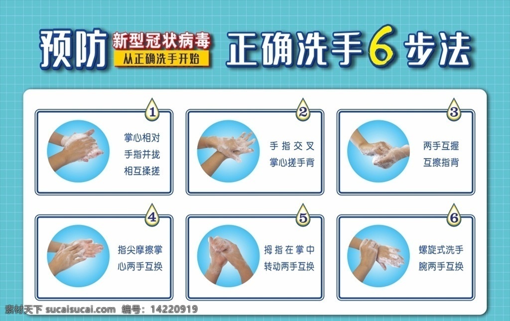 洗手6步法 预防疫情 新冠状病毒 洗手六步法 抗击肺炎 正确洗手法 图文设计