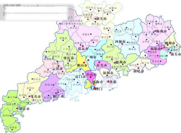 广东省 县市 分布 矢量 地图