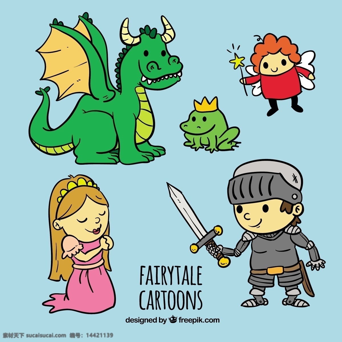 可爱 童话 漫画 人 书 孩子 人物 卡通 龙 城堡 公主 魔法 国王 仙女 卡通人物 英雄 剑 青蛙 幻想 王子