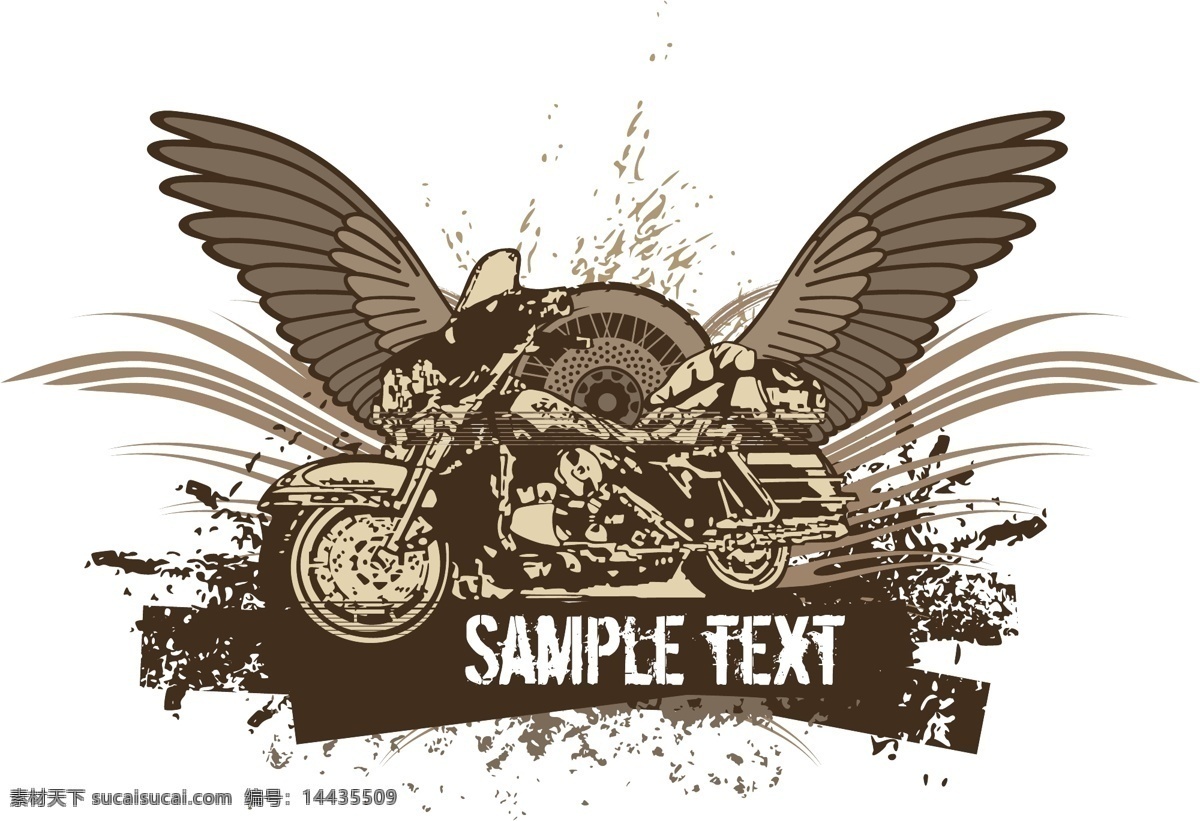 摩托车 翅膀 印花 t恤图案 墨迹 标签 矢量摩托车 交通工具 图案 现代科技 矢量素材 白色