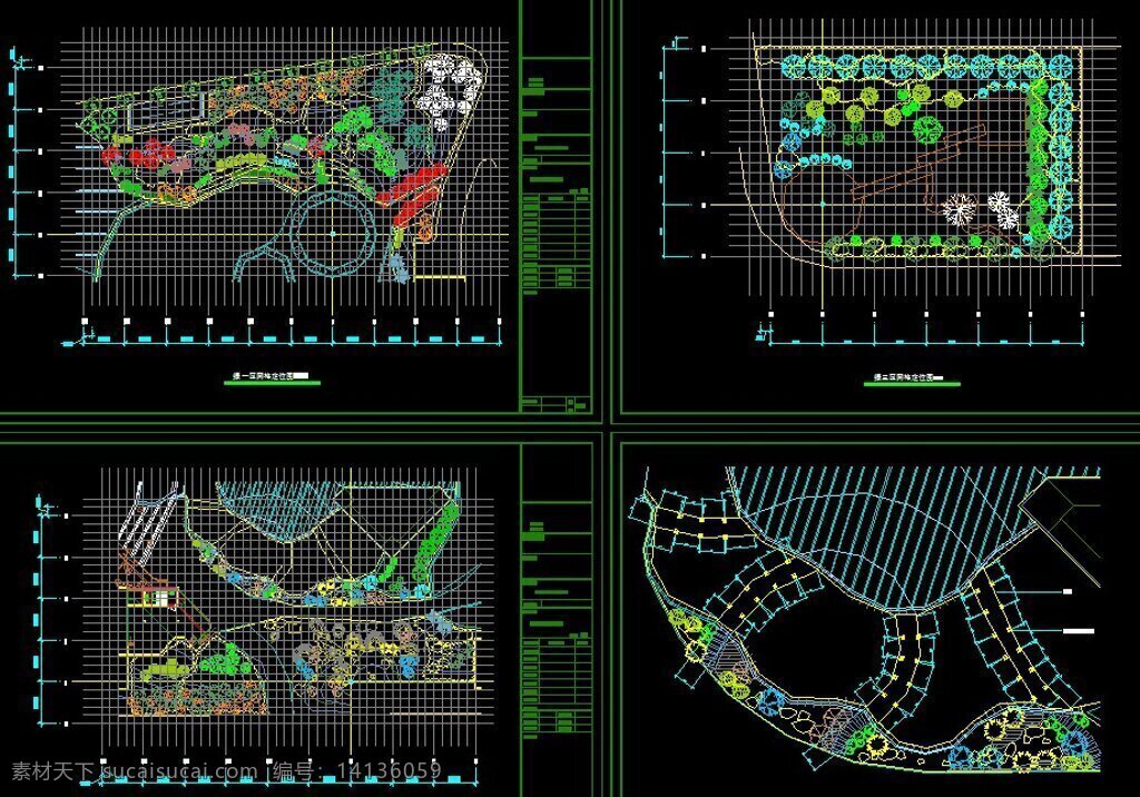 广场 绿化 方案 图 设计图 dwg 黑色