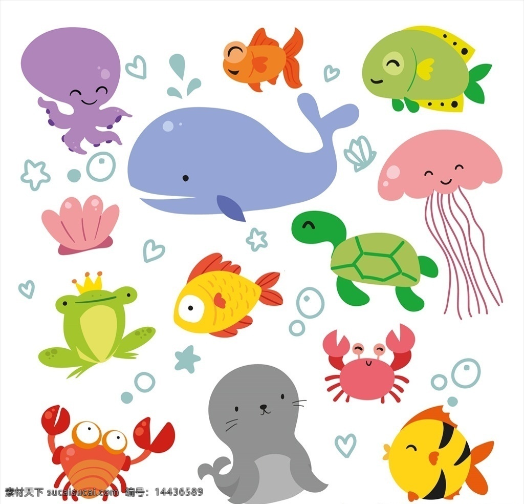 可爱 卡通 动物 插画 儿童画 儿童 插图 背景 小动物 鲸鱼 螃蟹 童话 青蛙 绘本 商业插画 动漫动画