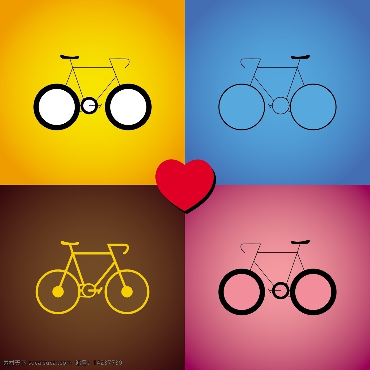 自行车图标集 心 爱 图标 自行车 丰富多彩 交通 车辆 图标集 心脏图标 集 收集 彩色 黄色