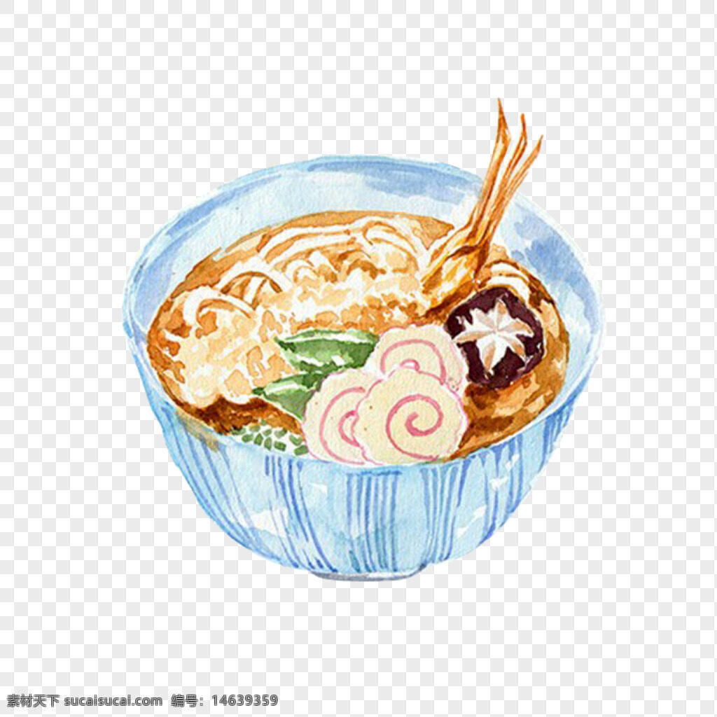 手绘 插画 拉面 海鲜 香菇 青豆 骨汤 面条 美食 日式料理 免抠元素 汤面 食品插画 生活方式 餐饮