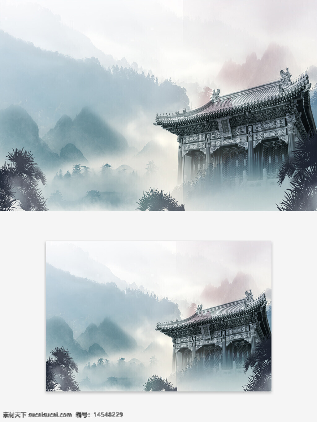 中国风 水墨画 江山 古代建筑 古城 古楼 背景画 水墨山水画 古建筑