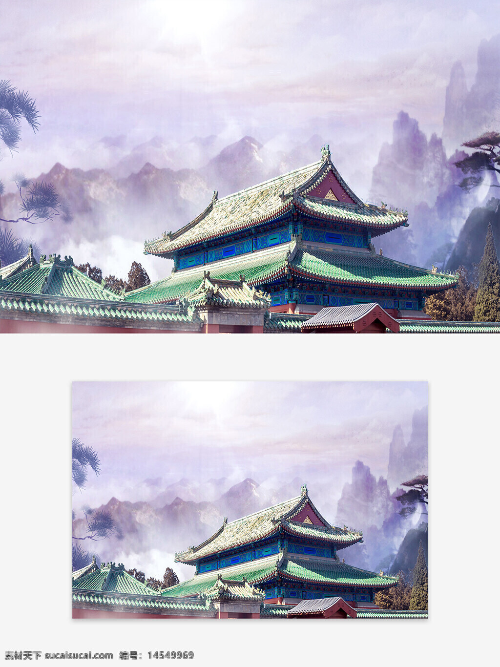 中国风 古风 水墨画 江山 古代建筑 古城 古楼 背景画