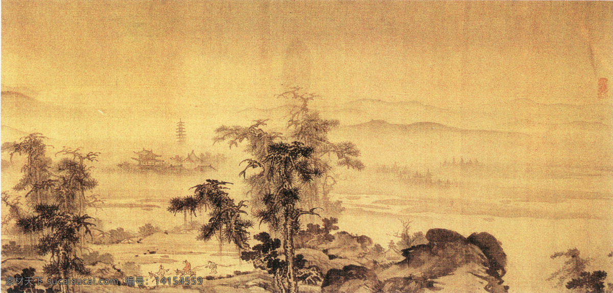 山水 名画 书画 湖山 平远 图 三 部分 古画 山水画 书画真迹 中国水墨画 湖山平远图 名家颜宗 文化艺术