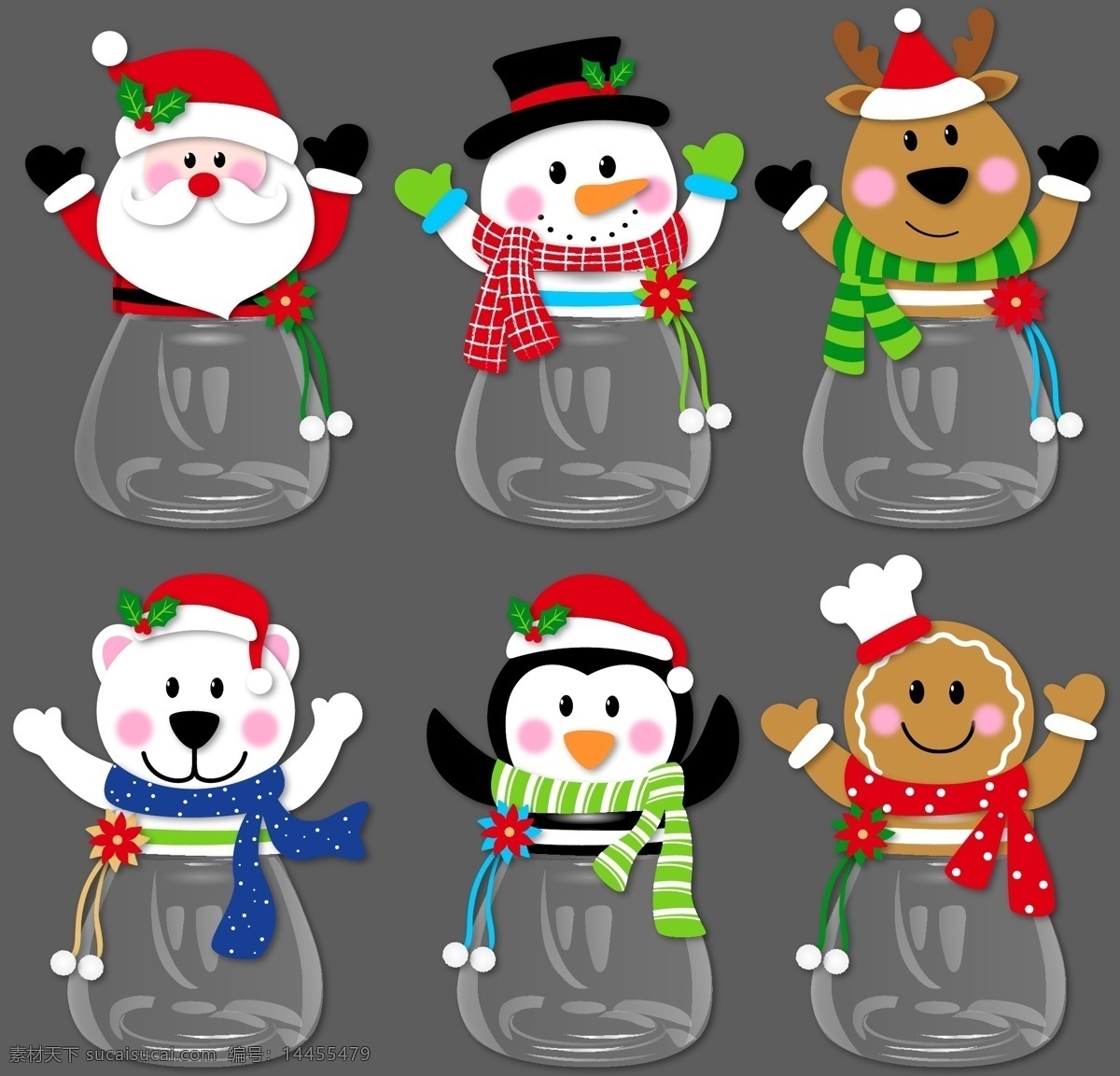 欧美 风格 节日礼品 圣诞节 糖果 罐 圣诞老人 雪人 麋鹿 熊 企鹅 姜饼人 造型糖果罐 灰色